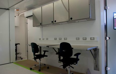 Detailed view of mobile laboratory interior with installed equipment and optimized workflow for on-site testing.